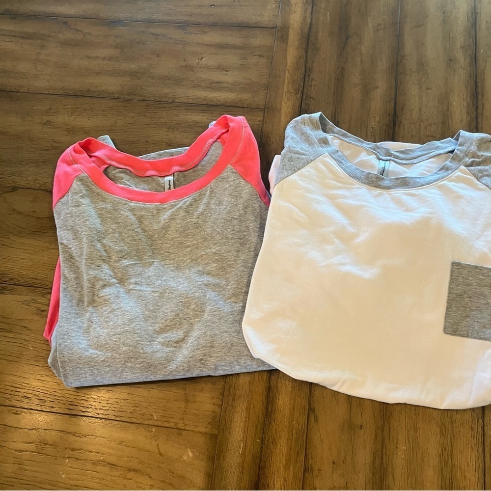 2 Shop the Mint Raglan T/Shirts, XL, Baseball Tee, White/Gray, Pink/Gray